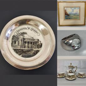 MaxSold Auction: This online auction includes wool rugs, wall clock, framed prints and other wall art, vintage Aynsley and other china, jewelry, accessories, Jade snuff bottles, Judaica cups, sterling silver items, MCM cocktail shakers, glassware, L’Amour tea set and more!