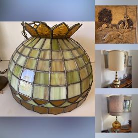 MaxSold Auction: This online auction features silver jewelry, vintage stained glass light, MCM lamps, wine rack, money counting machine, Royal Stanley vase, video game console, cast iron teapot, wood carving, art pottery, garden pots, garden art, bike, men’s clothing & shoes, and much, much, more!!!