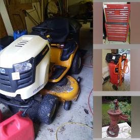 MaxSold Auction: This online auction includes a Cub Cadet riding mower, Kobalt lawnmower and other yard tools, garden supplies, dog supplies, household maintenance items, wall art, seasonal decor, car essentials, Weber grill, lumber, tools, hardware, camping gear, bicycles, metal yard art, furniture such as bar height chairs, table, wicker chairs, end tables, shelving unit, Craftsman tool storage, work desk, storage cabinet, clawfoot table, shelving units and much more!