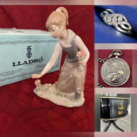 MaxSold Auction: This online auction features Lladro figurines, jewelry,  beer mirror, Swarovski figurine, watches, vinyl records, commemorative pocket watch, children’s books, vintage Pyrex, video games, Nascar collectibles, stamps, sports trading cards, sports collectibles, fishing lures, diamond ring, and more!!