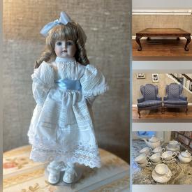 MaxSold Auction: This online auction includes a French Louis XV sofa, Natuzzi recliner, mahogany file cabinet, Drexel shell chairs and other furniture, Hoover vacuum cleaners, vintage dolls, doll bed linens, roof rails, aluminum ladder, Bugatti miniatures, Murano art glass, Lenox lamp, jewelry, accessories, Wedgwood, Spode and other china, servingware, small kitchen appliances, rug, linens, wall art, pottery, napkins and more!n