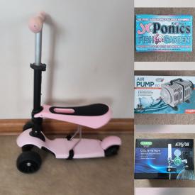 MaxSold Auction: This online auction features new items such as porcelain sink, grow lights, gardening supplies, camping gear, submersible pumps, airbed, laundry supplies, air pump, kitchen faucet, and kids scooters, and more!