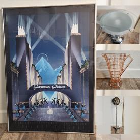 MaxSold Auction: This online auction features bar sign, ladders, perfume bottle, Art Deco illuminated table, space heater, art glass, vintage Roseville  & McCoy pottery, Depression glass, costume jewelry, toys, power & hand tools, novelty teapot, Art Deco lighting, and more!