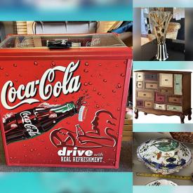 MaxSold Auction: This online auction features Coca-Cola glass top refrigerators, antique secretary desk, art glass, mirror/jewelry storage, runner, leather couch, small kitchen appliances, and more!