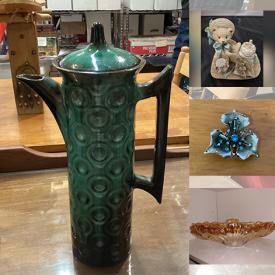 MaxSold Auction: This online auction features toys, Cherished Teddies, collector plates, Carnival glass, art pottery, art glass, beer steins, collector doll, comics, Disney collectibles, costume jewelry, vinyl records, decanter, coins, banknotes, Pokemon cards, Blue Mountain Pottery, souvenir spoons, vintage books & magazines, and much, much, more!!!
