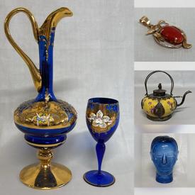 MaxSold Auction: This online auction features art glass, perfume bottle, vintage porcelain figurines, art pottery, antique Staffordshire figurines, Belleek pieces, vintage Toby jug, watches, Swarovski jewelry, snuff bottle, silver jewelry, gold jewelry, coins, vintage Bohemian glassware, teacup/saucer sets, and much, much, more!!!