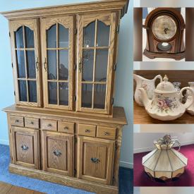 MaxSold Auction: This online auction features mantel clocks, display cabinets, vintage cedar chests, secretary desks, leather office chair, desk, cast iron patio furniture, brass collectibles, Tiffany-style light fixture, framed art prints, carousel horse collectibles, art glass, vintage mirrors, collectible dolls, teacup/saucer sets, decanters, beer steins, electric fireplace, dehumidifiers, and much, much, more!!!