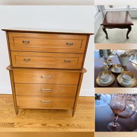 MaxSold Auction: This online auction features sewing machine, wood dressers, curio cabinet, Wedgwood commemorative plates, stone caved figurine, Royal Doulton figurines, Hummels, china flowers, Depression glass, wood sculptures, decorative teapots, teacup/saucer sets, thimbles, and much, much, more!!!