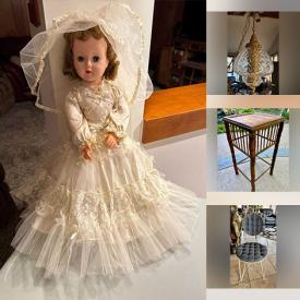 MaxSold Auction: This online auction features boudoir chair, new area rug, vintage dolls, display plates, vintage wall mask, MCM swag light, cookie jar, pet products, decanter, Longaberger baskets, sports memorabilia, quilt, Majolica, vinyl records, art pottery, vintage Mexican puppets, and more!