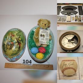 MaxSold Auction: This Charity/Fundraising online auction features vintage toys, antique perfume bottle, vintage Majolica jardiniere, vintage Japanese Lusterware, vintage slag glass lamp, cookie jar, gold jewelry, vintage hat pin collection, sports collectibles, coins, bank notes, souvenir spoons, rock/mineral collection, vintage marbles, vinyl records, art glass, ceramic/paper mache/wooden easter eggs, Depression glass, CDs, building toys, vintage sprinkle bottles, and much, much, more!!!