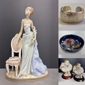 MaxSold Auction: This online auction features vintage Lalique vases, perfume bottles, art glass, Lladro figurines, collector plates, vintage Pyrex, vintage Capodimonte Pierrot clowns, vintage milk glass, Toby mugs, teacup/saucer sets, Moorcroft bowls, mantel clock, games, sterling silver jewelry, and more!n