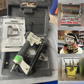 MaxSold Auction: This online auction features power & hand tools, floor jacks, arc welder, welding helmets, NIB fog machine, vintage children’s books, plumbing supplies, rolling tool chests, oil lamp, piggy banks, toys, boots, and more!!