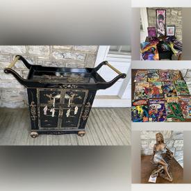 MaxSold Auction: This online auction features Lladro figurines, lacquered tea cart, sports collectibles, nesting dolls, comics, Hummels, sports trading cards, Carnival glass, musical carousels, leather armchair, mantel clock, MCM style table lamps, R & W Berries figurines, tin metal signs, vintage Bossons heads, and more!