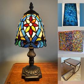 MaxSold Auction: This online auction features art glass, signed paintings, teak furniture, Bunnykins, stained glass lamps, massage table, embroidery thread, art pottery, yarn, area rug, pearl buttons, vintage Pyrex, small kitchen appliances, and more!