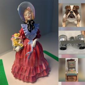 MaxSold Auction: This auction features Royal Doulton Figurines, Antique Wooden Furniture, Birks Sterling, Opera Glasses, Beswick Horses, Farmhouse Tables, Samsung TV, Portable Heaters, Mantle Clock, Needlepoint Seating, Step Ladder, Silverplate Serving Pieces, Noritake China, Pottery, and much much more!