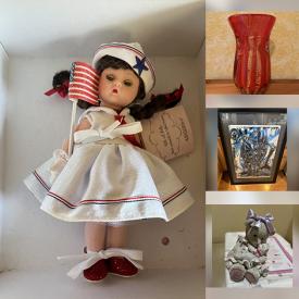 MaxSold Auction: This online auction features collector dolls, art glass, art pottery, carousel horse, copper wire tree, cookie jars, yarn, Fenton milk glass, vintage S & P shakers, Promise Bears Collection, lobby cards, decorative decanters, and more!