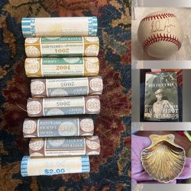 MaxSold Auction: This online auction features sports trading cards, coins, sports memorabilia, postcard collection, movie lobby cards, Diffenbach print, military buttons, antique Raku bottle, vintage photos, toys, Riker glass display cases, dizzy beads, Milton Caniff prints, vintage lapel pins, antique wind up tin toy, DVDs, and more!