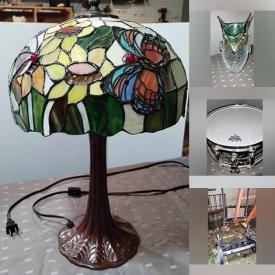MaxSold Auction: This online auction features Tiffany-style lamp, hand tools, guitar, NIB wall sconces, accordion, vintage magazines, boxing memorabilia, stamps, wet suits, baby monitor, toys, art glass, pin collection, keychain collection, Indian glass, snare drum, sports trading cards, vintage Wade Whimsies, dresses, jewelry, tires, fire pit, camping gear, and much, much, more!!!