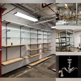 MaxSold Auction: This online auction features chandeliers, restaurant-grade shelving, ladders, hand tools, brass sconces, cast brass lamp parts, glass light shades, lighting chains, security camera, floor lamp bases, and more!