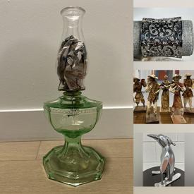 MaxSold Auction: This online auction features pedal exerciser, humidor box, aluminum statue, mantel clock, art pottery, wood carving, John Perry sculptures, Hoselton sculpture, Uranium oil lamp, vintage jewelry, desk lamps, duck decoy carving, baskets, and more!