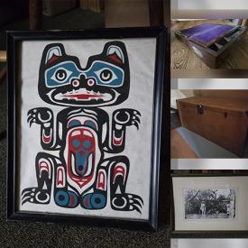 MaxSold Auction: This online auction features cedar chest, antique dresser, vintage Japanese silk wall hanging, souvenir plates, beer steins, heater, area rug, converted oil lamps, vintage keys, tintypes, souvenir county houses, and more!