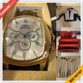 MaxSold Auction: This online auction features small kitchen appliances, inversion table, games, leather recliner, Bunnykins, office desk & chair, antique blanket box, golf clubs, watch, TV, yard tools, motorcycle parts, and more!