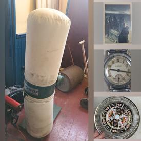 MaxSold Auction: This online auction features exercise equipment, yard tools, antique glass lamp, antique slip chairs, power tools, soapstone carvings, enameled dish, area rug, Quebec pottery, Blue Mountain Pottery, art glass, folk art carvings, leather face wall hanging, yard tools, art pottery, perfume bottles, and more!!