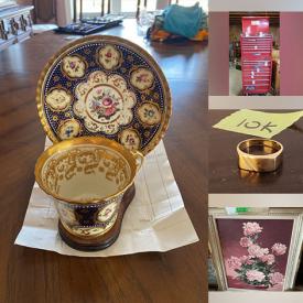 MaxSold Auction: This auction features Rattan Furniture, Gold Jewelry, Books, Serving Pieces, Bakeware, Dinnerware, Barware, Elephant Collections, Clocks, Upholstered Furniture, Electronics, Artwork, Silverplate, Figurines, Lamps, Safe, Outdoor Furniture, Hand and Power Tools , and much much more!