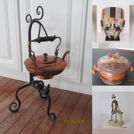 MaxSold Auction: This online auction features Duso figurine, art glass, Lladro figurines, Longaberger pottery/basket, art pottery, cameras, decanters, decorative plates, hand crafted ducks, stone mask, costume jewelry, office supplies, area rug, art books, vintage books, desks & chairs, small kitchen appliances, and much, much, more!!!
