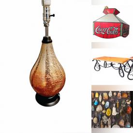 MaxSold Auction: This online auction features women’s clothing, costume jewelry, fine jewelry, Coca-Cola chandelier lamp, MCM Henredon armchair, security kit, flip-top console table, modern table lamps, Hot Wheels, vintage harmonicas, marbles, vinyl records, art glass, Star Trek collectibles, gemstone pendants, wood sculptures, and much more!