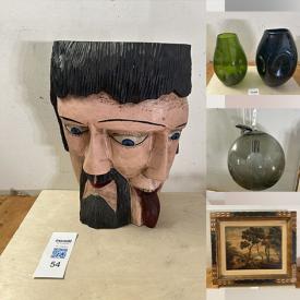 MaxSold Auction: This online auction features art pottery, original artwork, beer steins, wood carvings, wall sculpture, Majolica pieces, art glass, vinyl records, whimsical teapot, perfume bottle, antique snuff bottle, metal leaf wall sculpture, costume & fine jewelry, and much, much, more!!!
