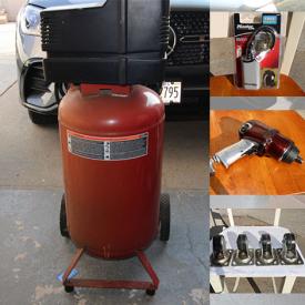 MaxSold Auction: This online auction features dining room furniture, air compressor, toolboxes, rolling tool chest, caster wheels, power & hand tools, NIB portable lock boxes, men’s shoes, and more!