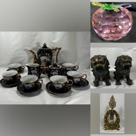 MaxSold Auction: This online auction features Limoges, crystal pieces, art glass, Swarovski animals, bronze Foo dogs, vintage Imari bowl, vintage porcelain collection, art pottery, perfume bottles, trinket boxes, crystal spiral chandelier, Capodimonte, and more!!