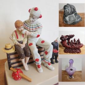 MaxSold Auction: This online auction features soapstone sculpture, craft supplies, art glass, Lenox vases, antique Limoges, Fenton glass, tea sets, vintage jewelry, vintage slag glass, vintage Hoosier glass, clown collection, vintage McDonald\'s toys, vintage red resin figurines, and more!