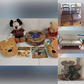 MaxSold Auction: This online auction features DVDs, Disney collectibles, games, antique paper dispenser, small kitchen appliances, table & floor lamps, vintage ashtrays, office supplies, vintage magazines, electric stove, vintage office chairs, vintage bottles, vintage clawfoot sofa, tack box, antique desk, wood stoves, antique drop leaf tables, hardware, and much, much, more!!!