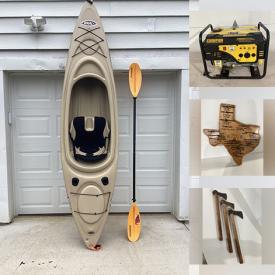 MaxSold Auction: This online auction features lawnmower, shelving units, area rugs, snow sleds,  Korean storage chest, vintage book, power & hand tools, DVDs, sports jerseys, yard tools, guitar, skateboards, small kitchen appliances, fitness gear, camping gear, modern oil lamp, fashion jewelry, marbles, stick welder, grow light, kayak, generator, children’s books, smoker grill, and much, much, more!!!n