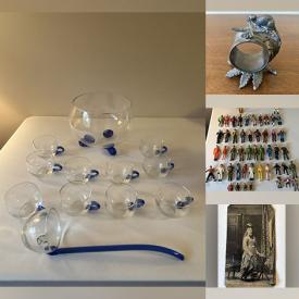 MaxSold Auction: This online auction features vintage lighters, watches, proof coins, collector plates, MCM crystal pieces, vintage salt cellars, vintage perfume bottles, Blue Mountain Pottery, antique oil & vinegar cruets, vintage postcards, suncatches, Carnival glass, antique insulators, collector spoons, brass collectibles, antique books, costume jewelry, vintage ashtrays, art glass, McCoy pottery, Depression glass, Cranberry glass, uranium glass, S & P shakers, vintage dollhouse rugs, tobacco silks collection, oil lamps, stained glass mirror, character jugs, vinyl records, vintage kitchen tools, teacup/saucer sets, and much, much, more!!!