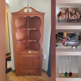 MaxSold Auction: This online auction features area rugs, TV, electric fireplace, bar stool, vintage writing desk, mirrors, executive desk & chair, computer monitors, art glass, space heater, toys, puzzles, exercise equipment, power & hand tools, costume jewelry, African copper art, woodem wall masks, camping gear, toolchest, hydraulic jack, bistro tables, air compressor, bike, chainsaws, yard art, Legos, and much, much, more!!!
