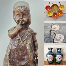 MaxSold Auction: This online auction features David C. Crum painting, art pottery, vintage Canadiana copper works, vintage wood carvings, vintage Satsuma-style vase, vintage brass collectibles, vintage cloisonne, antique biscuit barrel, vintage children’s books, vintage Wayang Golek puppet, vintage Quebecois carvings, art glass, costume jewelry, vinyl records, and much, much, more!!!n