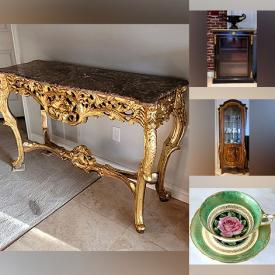 MaxSold Auction: This online auction features antique commode, teacup/saucer sets, decorative plates, leather-bound books, cast iron urns, meal stools, riding boots, metal planters, and more!