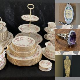 MaxSold Auction: This online auction features silver, gold,  & estate costume jewerly, pearls, teacup/saucer sets, banknotes, Royal Doulton figurines, Carnival glass, Asian vase, wood carvings, cast iron doorstops, character mug, binoculars, area rugs, suit of armour, Lusterware, Hummels, Depression glass, antique stoneware, vintage mining lamp, Tiffany-style lamp, Swarovski figurines, stereo components, vintage cloisonne, vintage coin banks, antique bottles, vintage advertising collectibles, snuff bottles, original paintings, horse brass, antique four poster bed frames, sewing machine, saxophone, guitar, soapstone seals, and much, much, more!!!