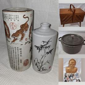 MaxSold Auction: This online auction features vinyl records, Indigenous artwork, yard tools, Delft miniature houses, Chinese calligraphy vase, game, binoculars, Hoselton statue, Blue Mountain Pottery, collector plate, coins, Pokemon cards, puzzle, Red Rose tea figures, hand tools, sports trading cards, Lego kits, fashion jewelry, comics, and much, much, more!!!