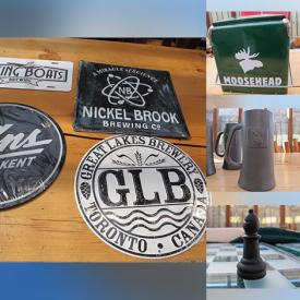 MaxSold Auction: This online auction features stereo components, art supplies, beer coasters, openers & merchandise collections, humidor, vintage tins, vintage barware, power tools, vintage bottles, art glass, metal detectors, bar mirror & signs, brewery beer glass collection, guitar, and more!