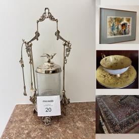 MaxSold Auction: This online auction features Mexican Tonala art, decorative plates, art glass, antique oil lamp, crystal decanter, teacup/saucer sets, Sarreguemines France dishware, ginger pot, vintage crystal chandelier, computer armoire, antique grandfather clock, printer, desk & chair, vintage secretary, electric BBQ,  area rugs, Ardythe Campbell watercolour, and more!