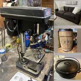 MaxSold Auction: This online auction features desks & chair, bunk beds, TV, wood carvings, aquarium cabinet, bookshelves, power & hand tools, games, vinyl records, yard tools, antique tins, vintage toys, antique cameras, crafting supplies, art glass, wooden barrels, wooden file boxes, art pottery,  and more!!