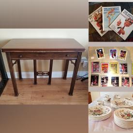 MaxSold Auction: This online auction features antique flip-top tables, sports trading cards, Depression glass, vintage Enesco figurines, antique bottles, Royal Doulton figurines, collector spoons, vintage magazines, costume jewelry, Pendelfin bunnies, antique trinket boxes, sports collectibles, soapstone carving, collector plates, art glass, and more!