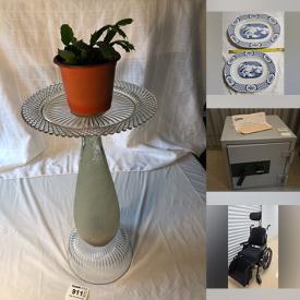 MaxSold Auction: This online auction features collector teapots, antique Majolica plates, fashion jewelry, ginger jars, art glass, decanters, decorative plates, office supplies, printer, animal figurines, wheelchair, puzzles, bunk beds, safe, desk, barrel chair, games, glass birdbaths, and much, much, more!!!