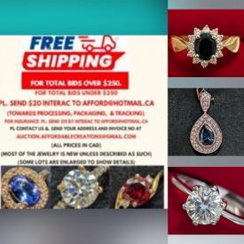 MaxSold Auction: This online auction features gemstone jewelry, silver jewelry, gold jewelry, pearls, jewelry findings, beads, coin, and loose gemstones such as diamonds, emeralds, sapphires, tourmalines, carved opals, moonstones, peridots, amethysts, garnet, and much, much, more!!!