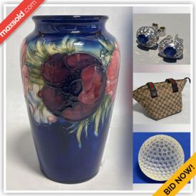 MaxSold Auction: This online auction features character mugs, art glass, Hollohaza figurine, MCM art pottery, antique Moorcroft, antique brass towel rack, Asian snuff bottles, fine jewelry, jade jewelry, costume jewelry, and much, much, more!!!n