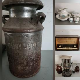 MaxSold Auction: This online auction features games, small kitchen appliances, collector plate, antique milk can, vintage standing ashtray, antique glass light shades, vintage pachinko machine, vintage radios, collectible steins, teacup/saucer sets, antique washing machine, inversion machine, planter pots, RC helicopter, neon sign, window AC unit, player piano rolls, sports equipment, video game system & games, and much, much, more!!!